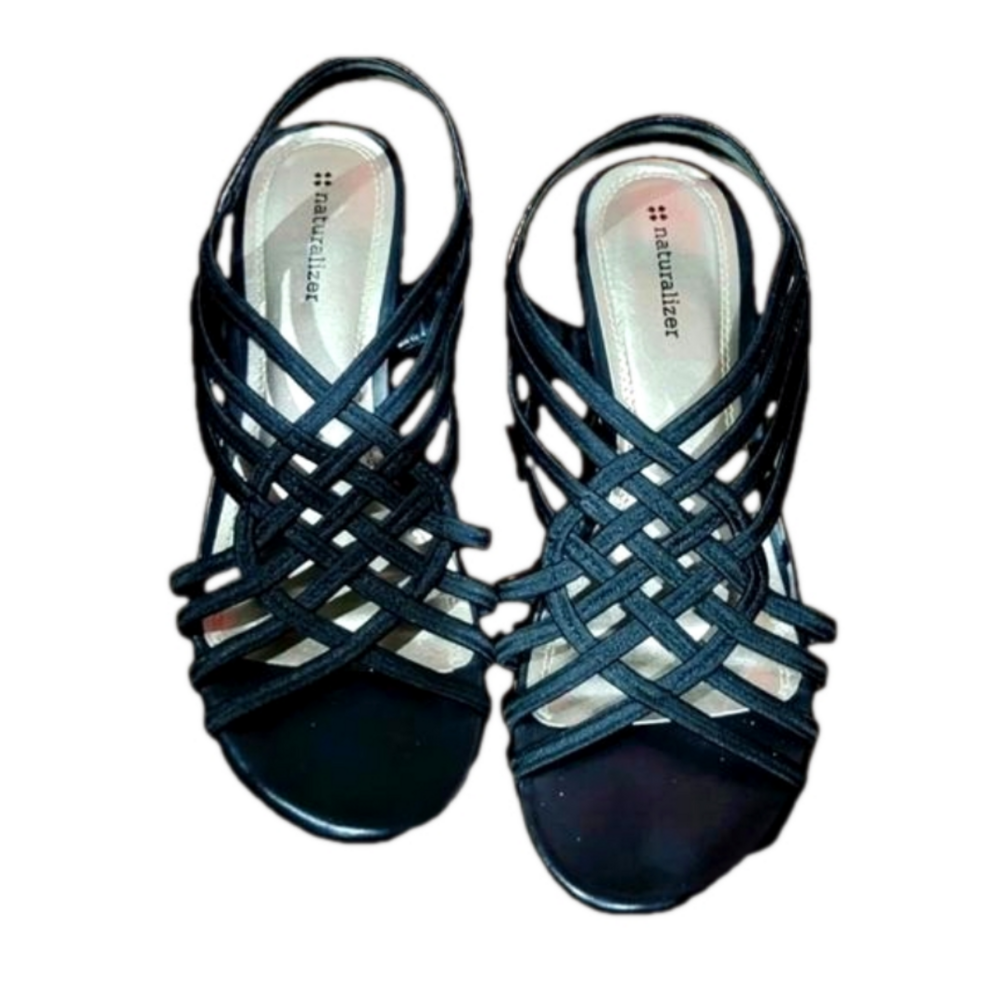 Naturalizer caged  black wedge sandals
